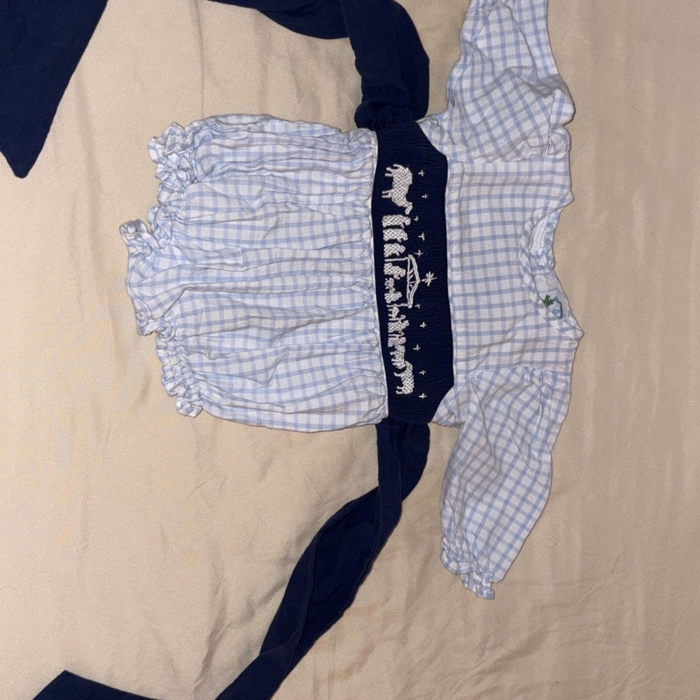 Blue and White Checkered Baby Romper